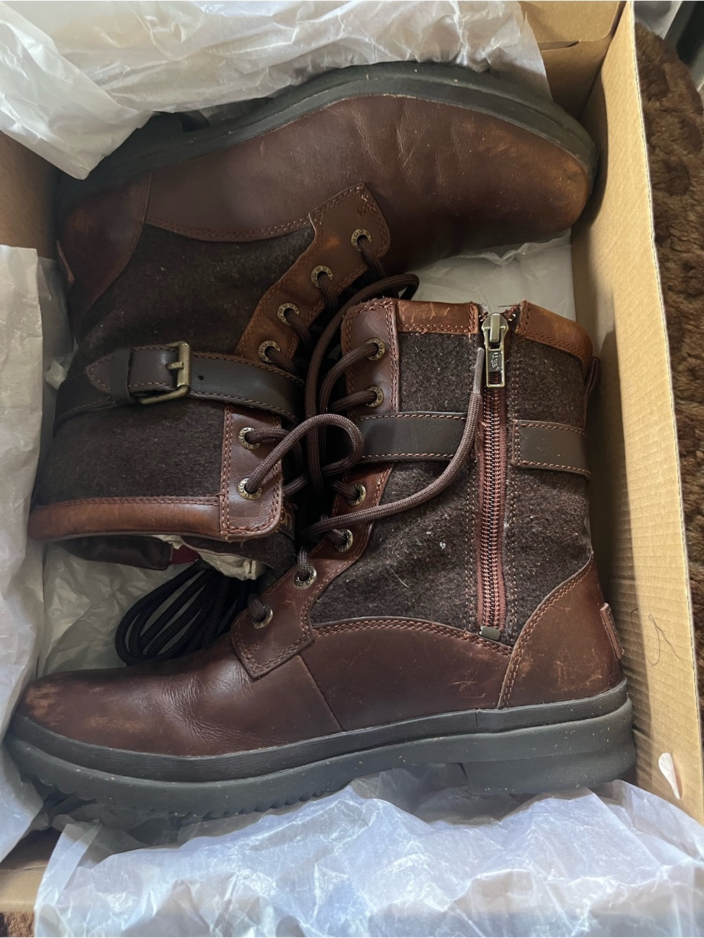 UGG Kesey Brown Leather Ankle Boots